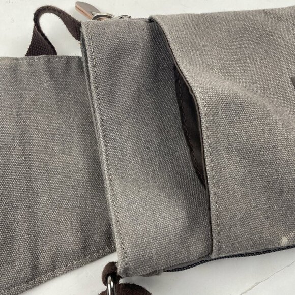 Sechunk Travel Crossbody Shoulder Bag Gray Canvas Front Flap Multiple Pockets - Picture 7 of 11